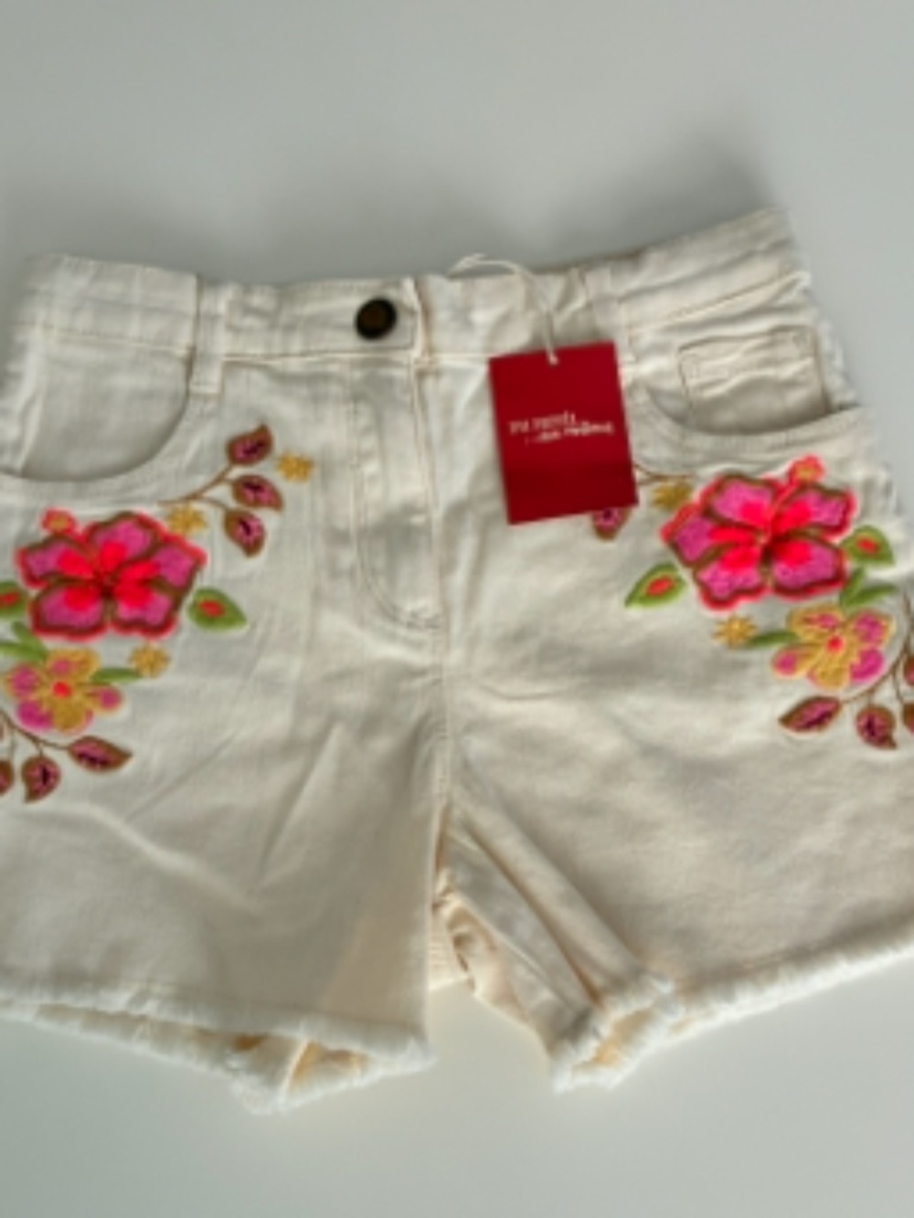 White Floral Embroidered Denim Shorts – New With Tags